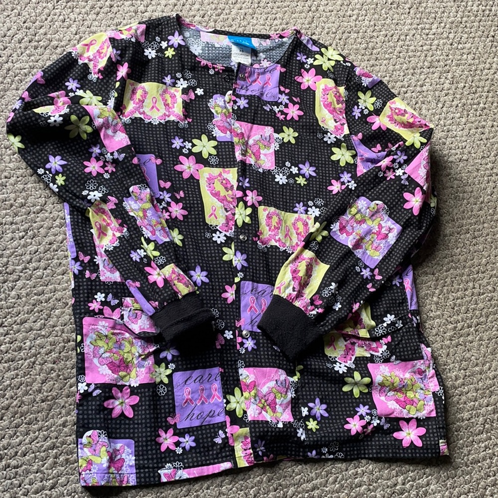2- long sleeve Nursing Breast Cancer Awareness Scrub Tops